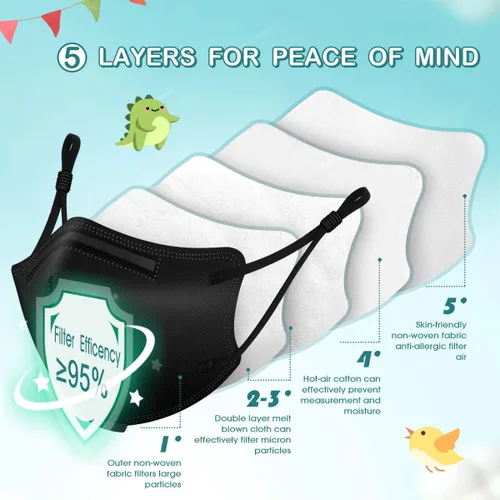 Miniatura 6 de Mascarillas KN95 para niños, paquete de 20, máscaras protectoras desechables con cintas elásticas ajustables para las orejas y almohadilla