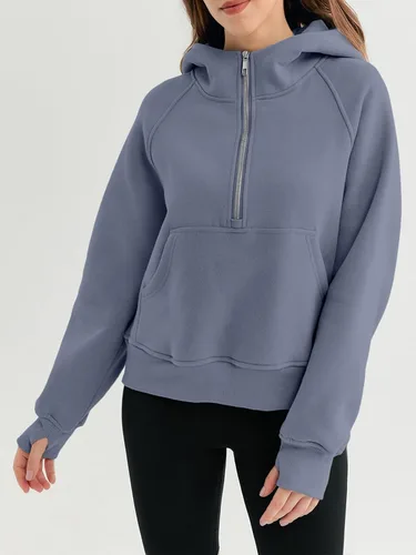 Miniatura 6 de AUTOMET Sudaderas con capucha para mujer, con media cremallera, chaquetas de vellón, tops de gran tamaño, trajes de otoño, ropa de moda de invierno