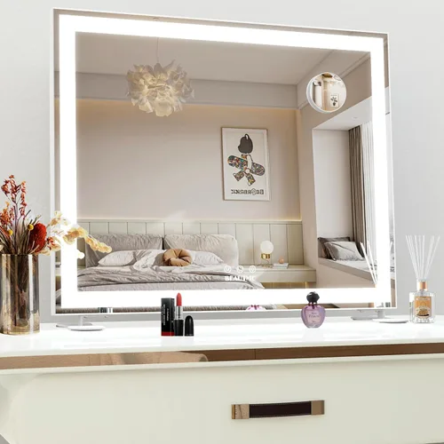 Miniatura 11 de ANYHI Hollywood Espejo de maquillaje con luces, espejo grande iluminado para tocador, espejo de escritorio/pared con luces, pantalla táctil
