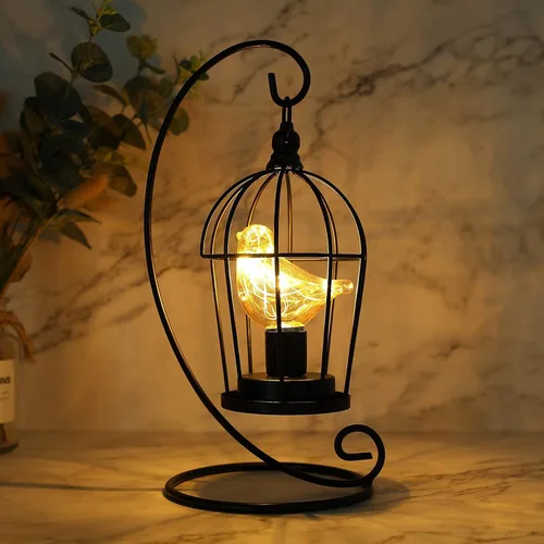 JHY DESIGN Lámpara decorativa con forma de jaula para pájaros, funciona con pilas, de 13" de alto, luz de acento inalámbrica con luces de hadas