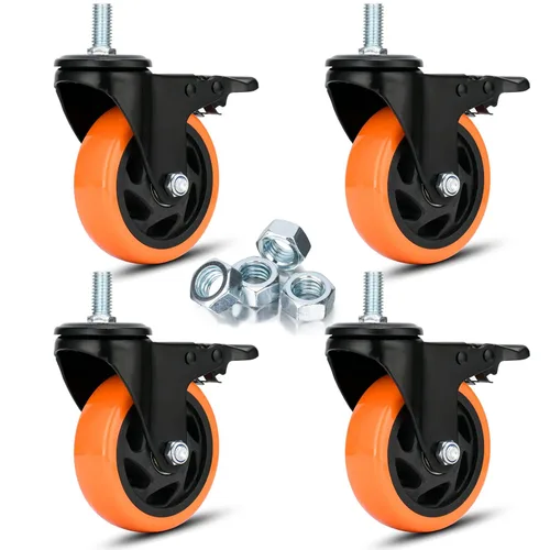 Miniatura 7 de Ruedas de Vástago de 3 Pulgadas Ruedas de Vástago Roscadas de Alta Resistencia Ruedas Giratorias de Vástago UNC 3/8"-16 x 1 Juego de 4 Ruedas