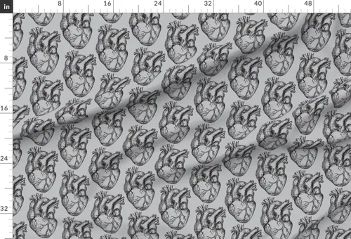 Miniatura 2 de Spoonflower Tela - Corazones anatómicos suaves gris corazón ciencia biología médica negro impreso en tela de gasa Fat Quarter - Costura de moda