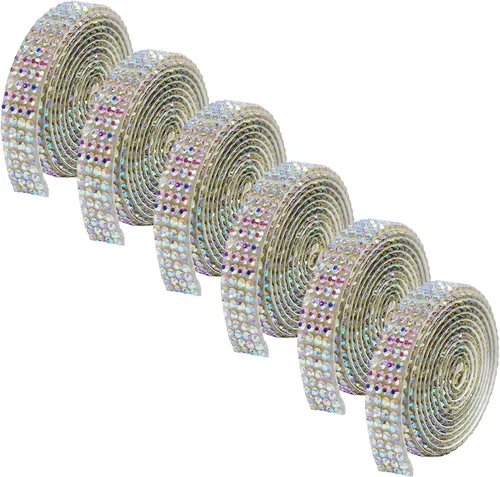 Miniatura 7 de 6 Rollos de Cinta Adhesiva con Diamantes de Imitación para Manualidades, Rollo de Cinta con Cristales para Decoración de Automóviles y Teléfonos