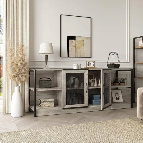 IDEALHOUSE Soporte de TV para televisores de 65 pulgadas, centro de entretenimiento de granja con armario de almacenamiento y puertas de malla, mesa