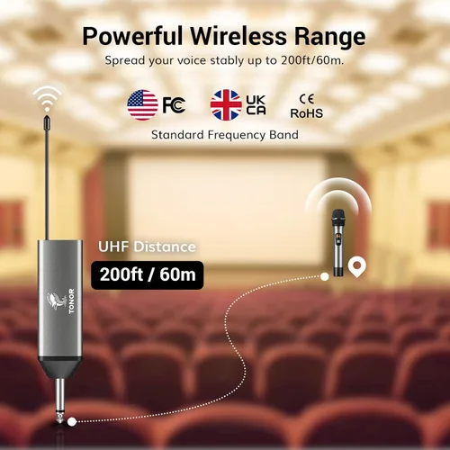 Miniatura 3 de Micrófono inalámbrico TONOR, sistema de micrófono de mano inalámbrico de metal UHF con receptor recargable, para karaoke, canto, fiesta, boda, DJ