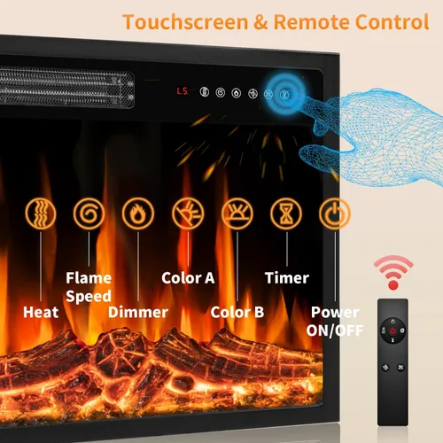 Miniatura 4 de Tornivk Inserto de chimenea eléctrica de 23 pulgadas, calentador de chimenea eléctrico empotrado de 750 W/1500 W con temporizador, llama ajustable