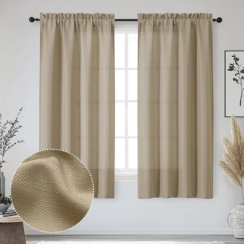 Miniatura 46 de OWENIE Bob Juego de 2 Paneles de Cortinas Negras de Cocina para Ventanas de 36 Pulgadas de Largo, Cortinas Cortas de Café con Textura de Lino