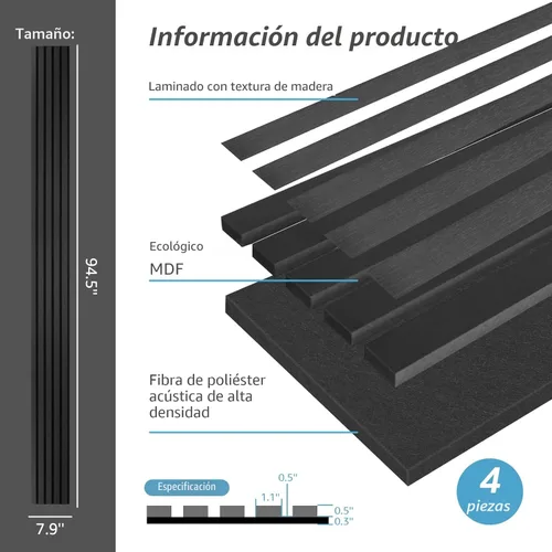 Miniatura 4 de Art3d Paneles acústicos de listones de madera de 4 piezas para decoración elegante y reducción de ruido, panel texturizado 3D para techo y pared