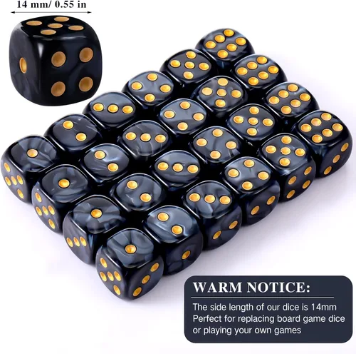 Miniatura 2 de TecUnite Juego de 25 dados poliédricos de 6 lados con bolsa negra compatible con actividades de tabla, fiestas, aprendizaje de matemáticas y otros