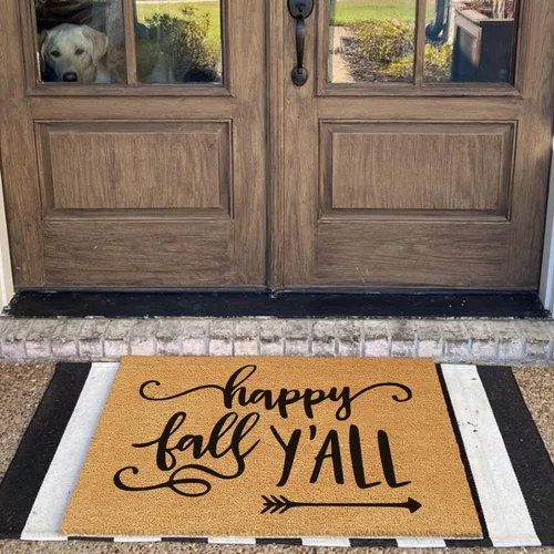 Miniatura 2 de Tapete divertido de fibra de coco – Happy Fall Y'all Thank Giving Autumn Welcome Front Porch Decor – Alfombra personalizada con fibra de coco