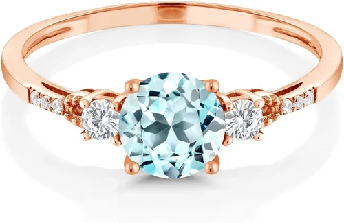 Miniatura 2 de Gem Stone King Anillo de compromiso de oro rosa de 10 quilates con topacio azul cielo y zafiro blanco creado para mujer