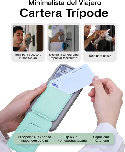 Miniatura 4 de MOFT MOVAS - Billetera con trípode para teléfono, 3 en 1, soporte magnético compatible con NFC, soporte para tarjetas ajustable de cuero vegano