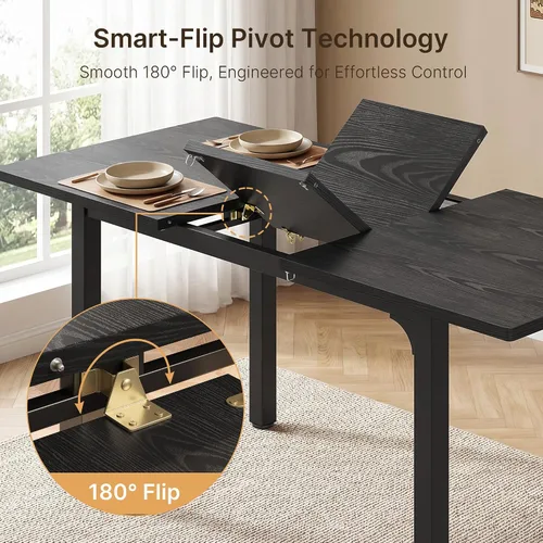 Miniatura 4 de Ahomly Juego de mesa de comedor extensible grande de 63 pulgadas para 4-6 personas con pivote inteligente de 180°, juego de mesa de cocina