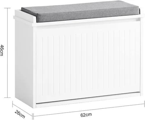 Miniatura 2 de Haotian Banco de zapatos pequeño, banco de almacenamiento con cojín de asiento extraíble, otomana para entrada y dormitorio, 2 cajones abatibles