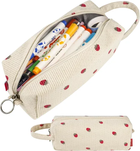 Miniatura 17 de Fmeida Estuche para lápices estético, bolsa de lápices de gran capacidad, estuche portátil para bolígrafos, oficina, papelería, bolsa de maquillaje