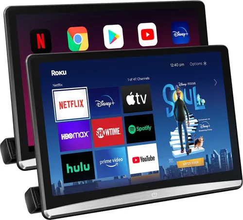 Miniatura 7 de 12.4 pulgadas 4K Android portátil coche TV monitor tableta para asiento trasero, teléfono soporte inalámbrico espejo enlace pantalla táctil