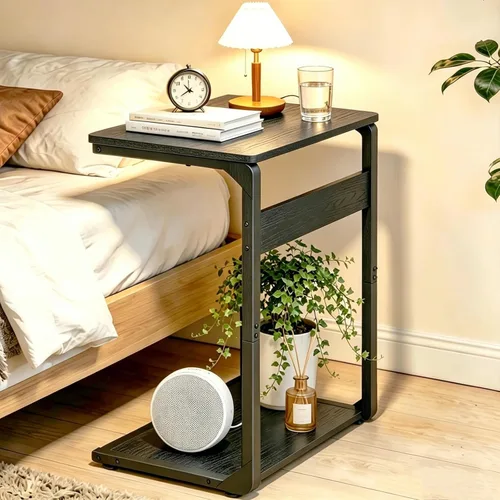 Mesa con pedestal de madera para comer en el sofá, mesas deslizantes debajo de la mesa, mesa auxiliar pequeña para sofá, mesita de noche, bandeja de