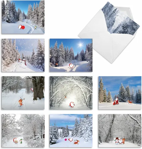 Miniatura 10 de The Best Card Company - 10 tarjetas navideñas de Santa con sobres - Juego surtido en caja, tarjetas navideñas para niños (4 x 5.12 pulgadas)