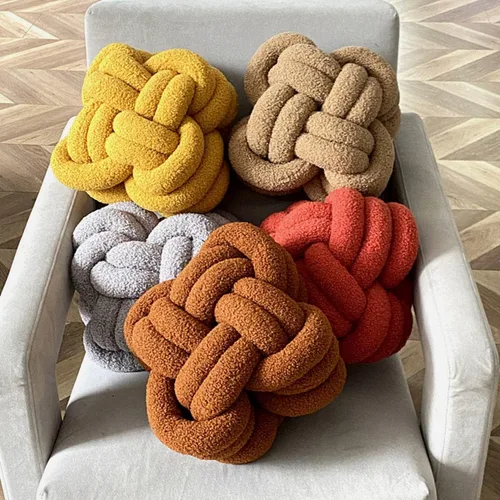 Miniatura 5 de KUCCO - Almohada de nudo de lana de cordero jengibre, 11.8 x 118 pulgadas, hecha a mano, cuadrada, anudada, cojín de nudo de bola de rosa, almohada