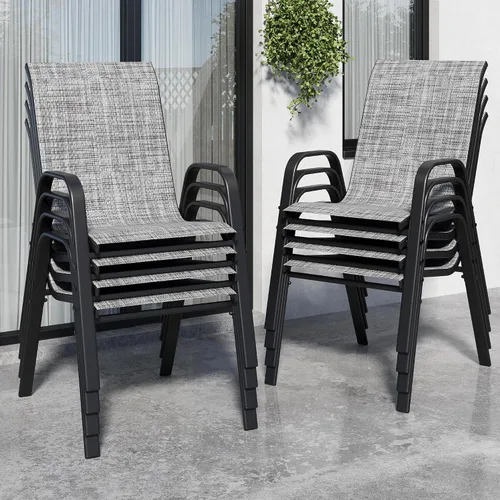 Miniatura 16 de Sillas de patio, sillas de comedor apilables para todo tipo de clima, tela de textileno y marco de metal, juego de sillas para exteriores para patio