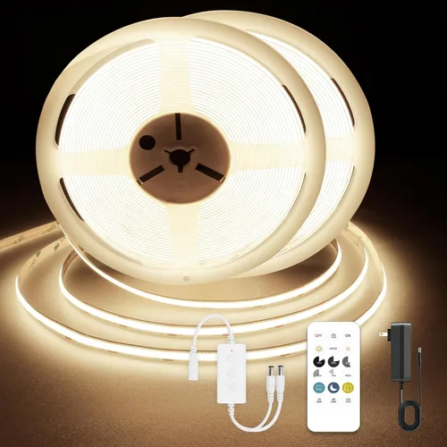 Miniatura 24 de Tira LED COB, tira de luz LED COB blanca cálida de 16.4 pies, tira de luz LED regulable de 2700 K, CRI92+, 0.315 in de ancho, cinta LED flexible