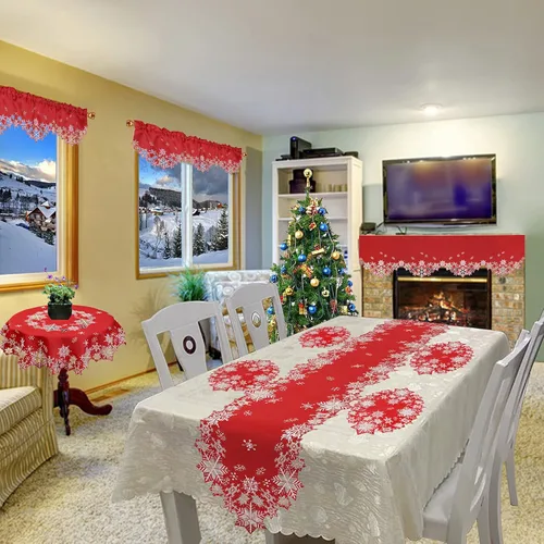 Miniatura 7 de Caminos de mesa bordados con copos de nieve para Navidad e invierno (rojo, 14 x 34 pulgadas)