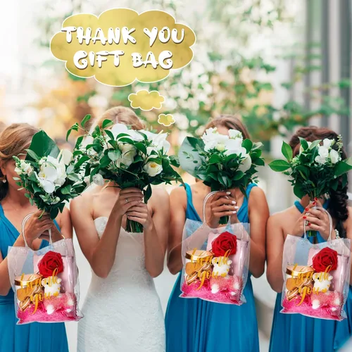 Miniatura 6 de Berlune 30 bolsas de regalo transparentes de agradecimiento con asas, bolsa de regalo reutilizable de plástico transparente de PVC para graduación