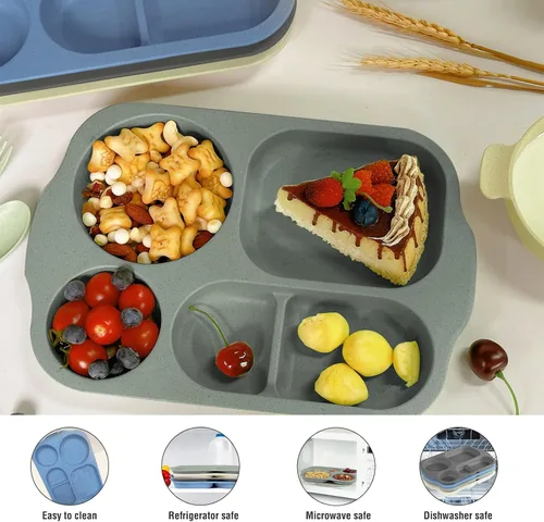 Miniatura 3 de shopwithgreen Juego de cubiertos de paja de trigo, 20 piezas de platos y cuencos divididos para niños pequeños, vajilla irrompible para microondas
