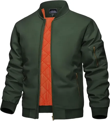 KEFITEVD Chaqueta para hombre, estilo casual, resistente al viento, chaquetas de bombardero con cremallera completa, chaquetas de invierno