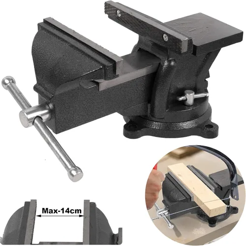 Miniatura 2 de Tornillo de banco resistente de 6 pulgadas, base giratoria de 360° con abrazadera de yunque de acero fundido, abrazadera de mesa vicio de Negro-6