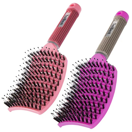 Miniatura 9 de Juego de cepillos de cerdas de jabalí – Cepillo desenredante para cabello seco, húmedo para cabello fino, grueso y rizado, cepillo de pelo curvado