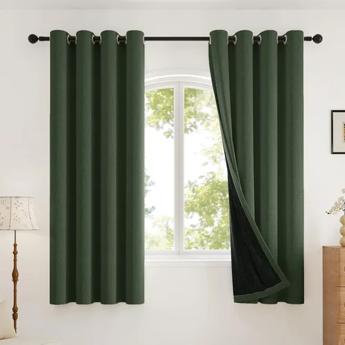 Miniatura 26 de Rinwoc - Cortinas 100% opacas gruesas y suaves de 2 paneles para dormitorio, aspecto de lino texturizado, bloqueo total de luz, cortinas