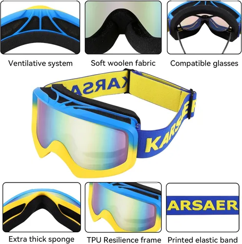 Miniatura 5 de Karsaer - Gafas de esquí antivaho, gafas de nieve OTG, 100% protección UV, gafas de snowboard con lentes dobles flexibles para hombres, mujeres