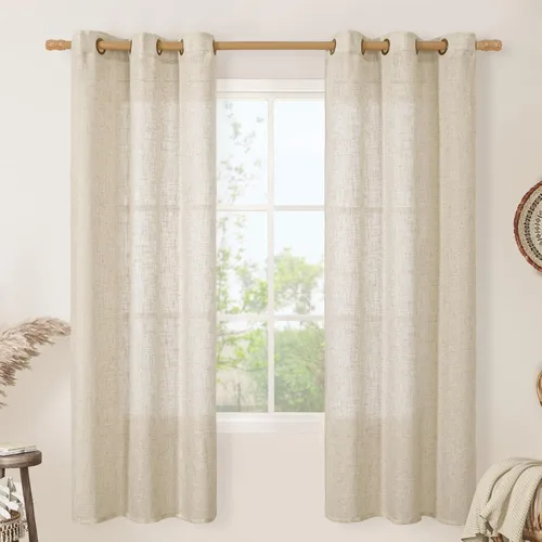 Miniatura 119 de LAMIT Cortinas de lino sintético para dormitorio, paneles filtrantes de luz, cortinas de lino con protección de privacidad con ojales para ventanas