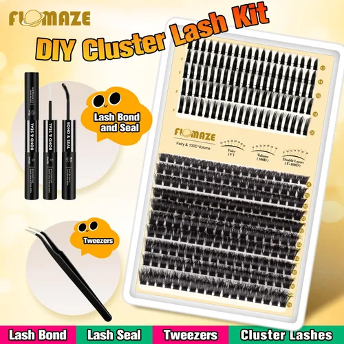 Miniatura 4 de Kit de racimos de pestañas, kit de extensión de pestañas 100D, pestañas individuales puntiagudas de 0.47 a 0.78 pulgadas, extensión de pestañas