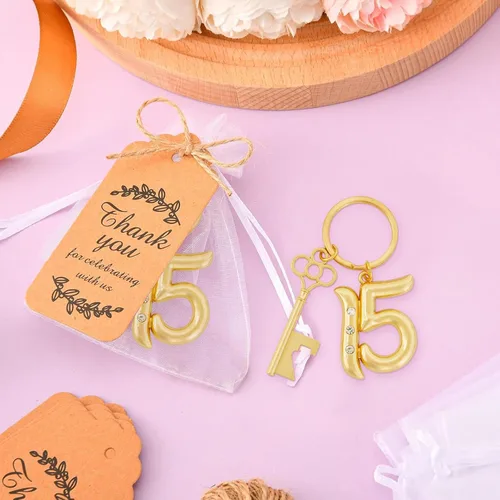 Miniatura 4 de 24 llaveros de Quinceañera para 15º Quinceañera, llavero a granel para fiesta de cumpleaños de 15, llavero de cerveza 15, abrebotellas, boda