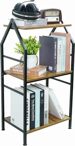 Estantería pequeña industrial de 3 niveles, estantería estrecha de metal, organizador de almacenamiento para libros para sala de estar, dormitorio y