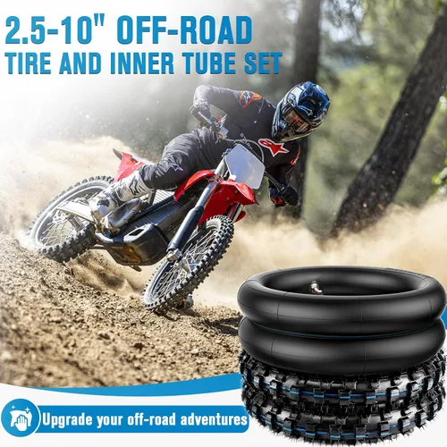 Miniatura 2 de Juego de neumáticos todoterreno y tubo interior de 2.5-10 pulgadas, neumático de motocross de 2.50-10 con llanta de 10 pulgadas y tubo