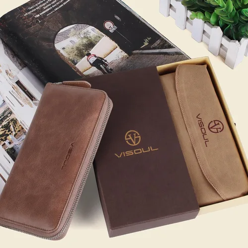 Miniatura 19 de VISOUL Cartera larga de cuero con cremallera para hombres y mujeres con bloqueo RFID, cartera larga de embrague grande con cremallera, Negro