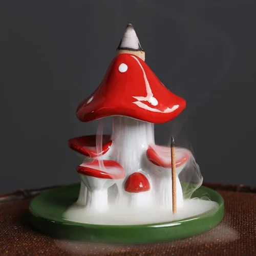 Miniatura 4 de Quemador de incienso de cerámica de reflujo para decoración del hogar, quemador de incienso de hongos creativos, sándalo, aromaterapia, incensario