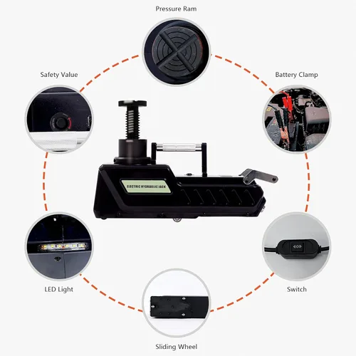 Miniatura 5 de E-HEELP - Gato hidráulico eléctrico de 15 toneladas, gato de piso de camión resistente de 12 V CC con luz LED para RV, SUV, camioneta, sedán