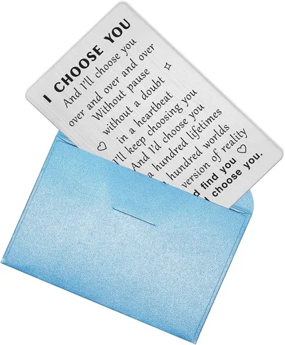 Miniatura 6 de TANWIH Tarjeta de cartera con texto en inglés "I Choose You", tarjetas del día del padre para él, regalos de boda para el novio de parte