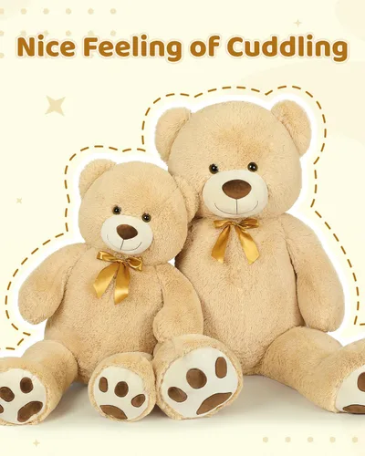 Miniatura 6 de MaoGoLan - Oso de peluche gigante de 52.0 pulgadas, peluche grande color canela con lindo moño y huellas, peluche suave de oso con moño para regalar