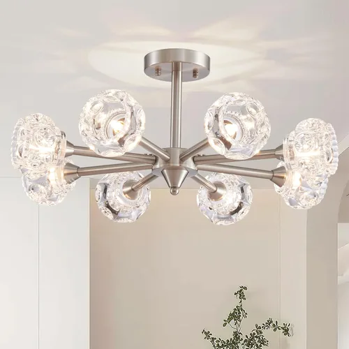 Miniatura 16 de XINGQI Lámpara de techo moderna de 6 luces, lámpara de montaje semiempotrado Sputnik, lámparas de araña doradas en negro para recámara, comedor