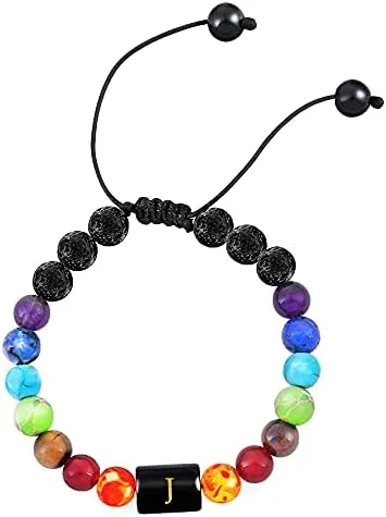 Miniatura 3 de Pulsera con inicial regalo para aliviar el estrés para mujeres y niñas pulsera de yoga y chakras pulsera de cristal curativa pulsera de aceite