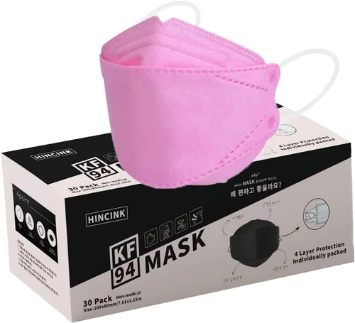 Miniatura 13 de Mascarillas KF94 para adultos, antivaho para gafas, estructura transpirable 3D, envueltas individualmente para viajes, paquete de 30