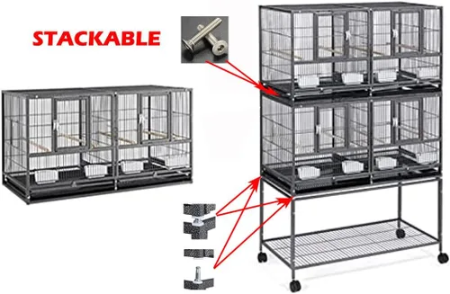 Miniatura 3 de Jaula Doble Apilable con Centro Dividido, Puertas de Caja de Anidación Lateral para Criador de Aves de Vuelo, Jaula Doble Rodante para Aviarios
