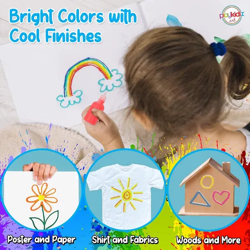 Miniatura 4 de Pintura de soplo, paquete de 6 pinturas para tela 3D, colores neón, permanente, no tóxica y lavable, juego de pintura para niños a partir de 3 años