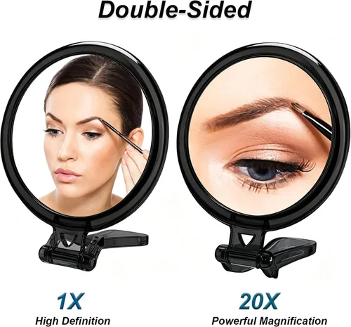 Miniatura 2 de 20x Magnifying Handheld Mirror - 2-Sided Hand Mirrors with 1X 20X Magnification, Adjustable Hand Held Mirror, Portable Small Travel Makeup Mirror