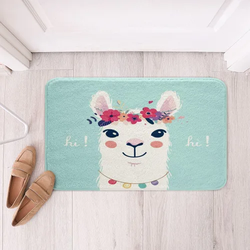 Miniatura 4 de Alfombras de baño antideslizantes con diseño de llamas de dibujos animados para baño, decoración de alpaca verde azulado, extrasuave y absorbente